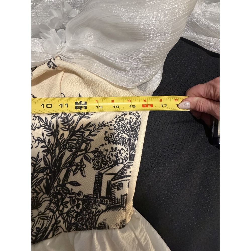 Toile Bodice Milkmaid Dress ~6~White Chiffon Slv Fairy Tale Parachute Hi Low Hem - Picture 13 of 16